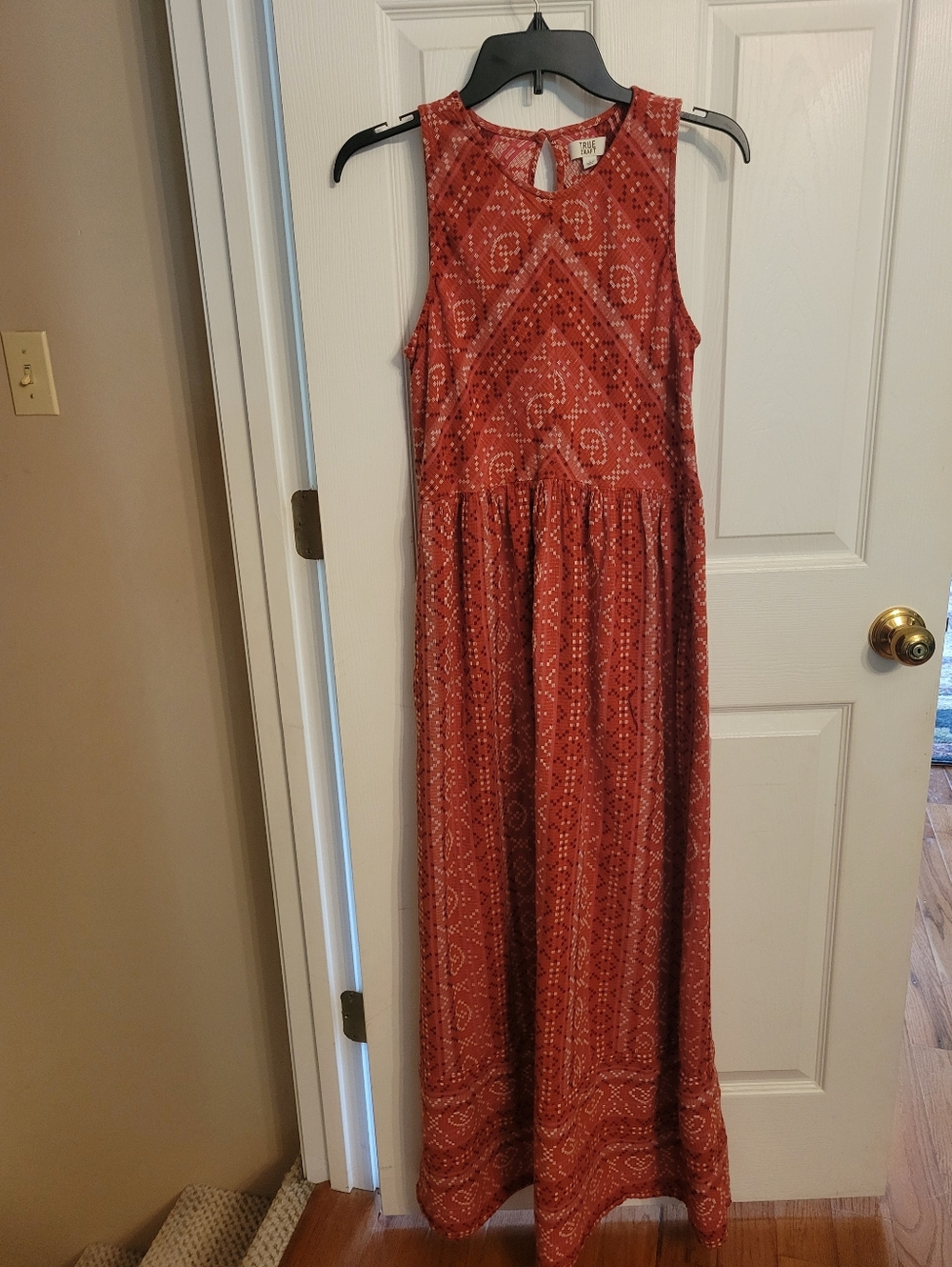 True Craft Rust Printed Sleeveless Maxi Dress